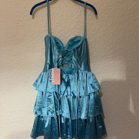 Chic Blue Ruffled Mini Dress - Picture 2 of 9